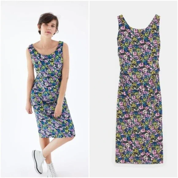 Zara Ruched Floral Print Pencil Dress - Picture 3 of 9